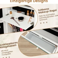 Schmuckschrank hängend Spiegelschrank abschließbar mit LED Beleuchten 120 x 37 x 11 cm Weiß
