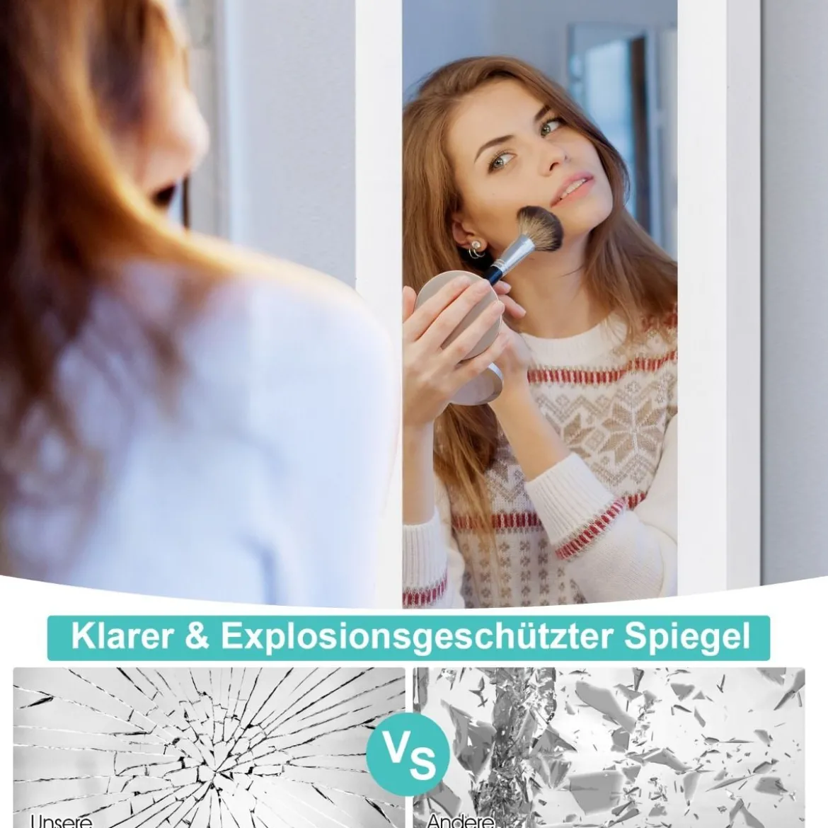 Schmuckschrank mit Ganzkörperspiegel und eingebautem Schminkspiegel Weiß/Schwarz/Braun