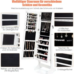 Schmuckschrank mit Ganzkörperspiegel Schmuckständer 41 x 36,5 x 146 cm Weiß