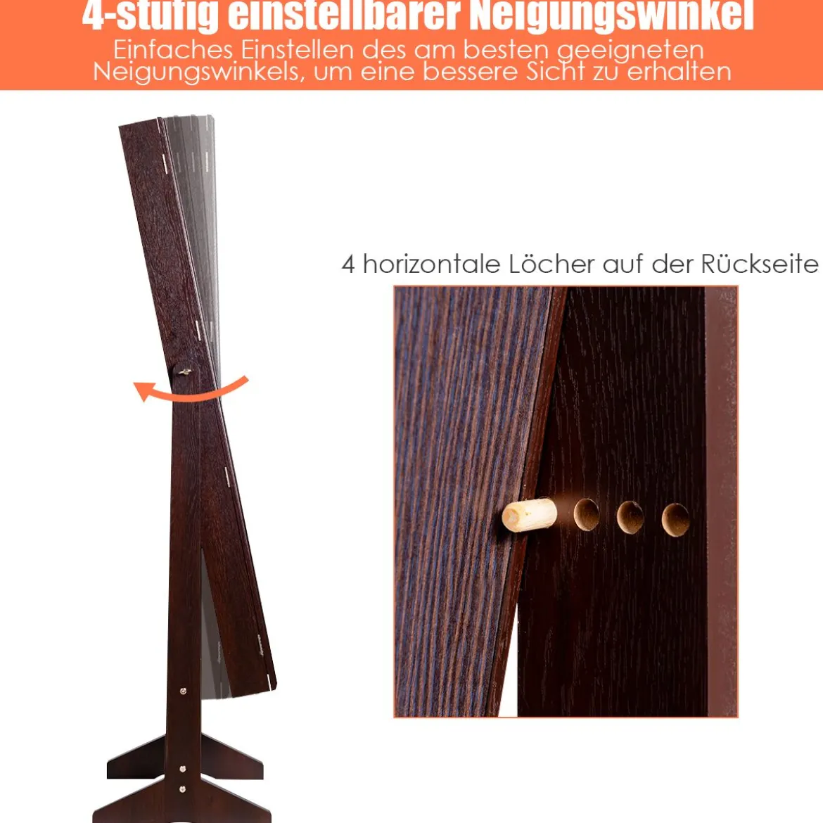 Schmuckschrank mit Ganzkörperspiegel freistehender Schmuckständer 41 x 36,5 x 146 cm Braun