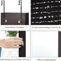 Schmuckschrank mit LED Beleuchtung mit Spiegel abschließbar Schlüsseln Schmuckaufbewahrung Dunkelbraun