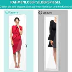 Schmuckschrank mit LED Beleuchtung Schmuckregal mit Ganzkörperspiegel Weiß