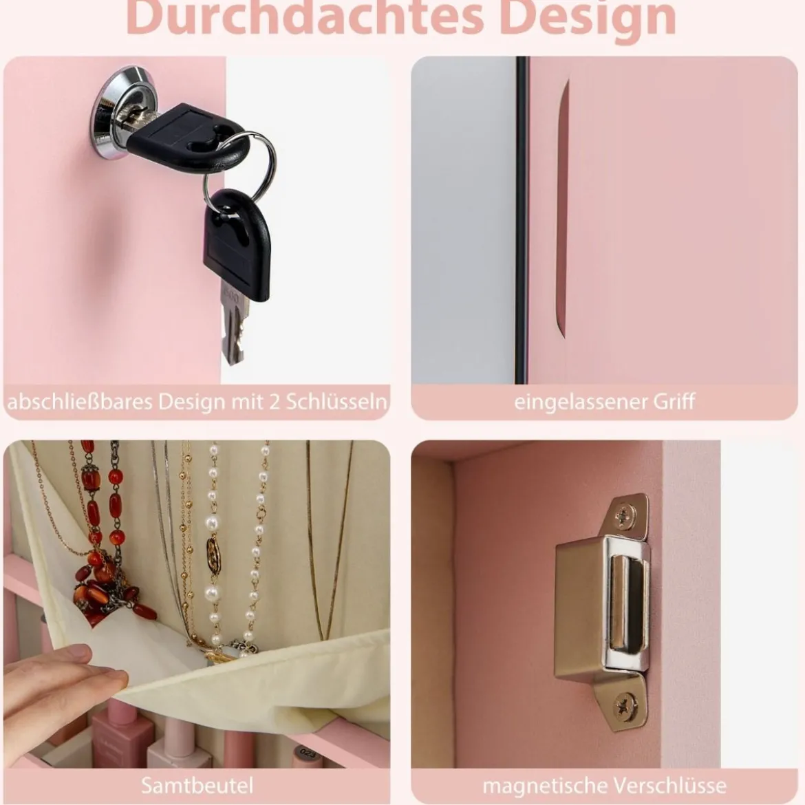 Schmuckschrank mit LED Beleuchtung Schmuckregal mit Spiegel Abschließbarer Spiegelschrank