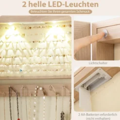 Schmuckschrank mit LED Beleuchtung Schmuckregal mit Spiegel Abschließbarer Spiegelschrank