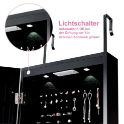 Schmuckschrank mit LED Beleuchtung Schmuckregal mit Spiegel Abschließbarer Spiegelschrank