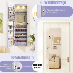 Schmuckschrank mit LED Beleuchtung Schmuckregal mit Spiegel Abschließbarer Spiegelschrank