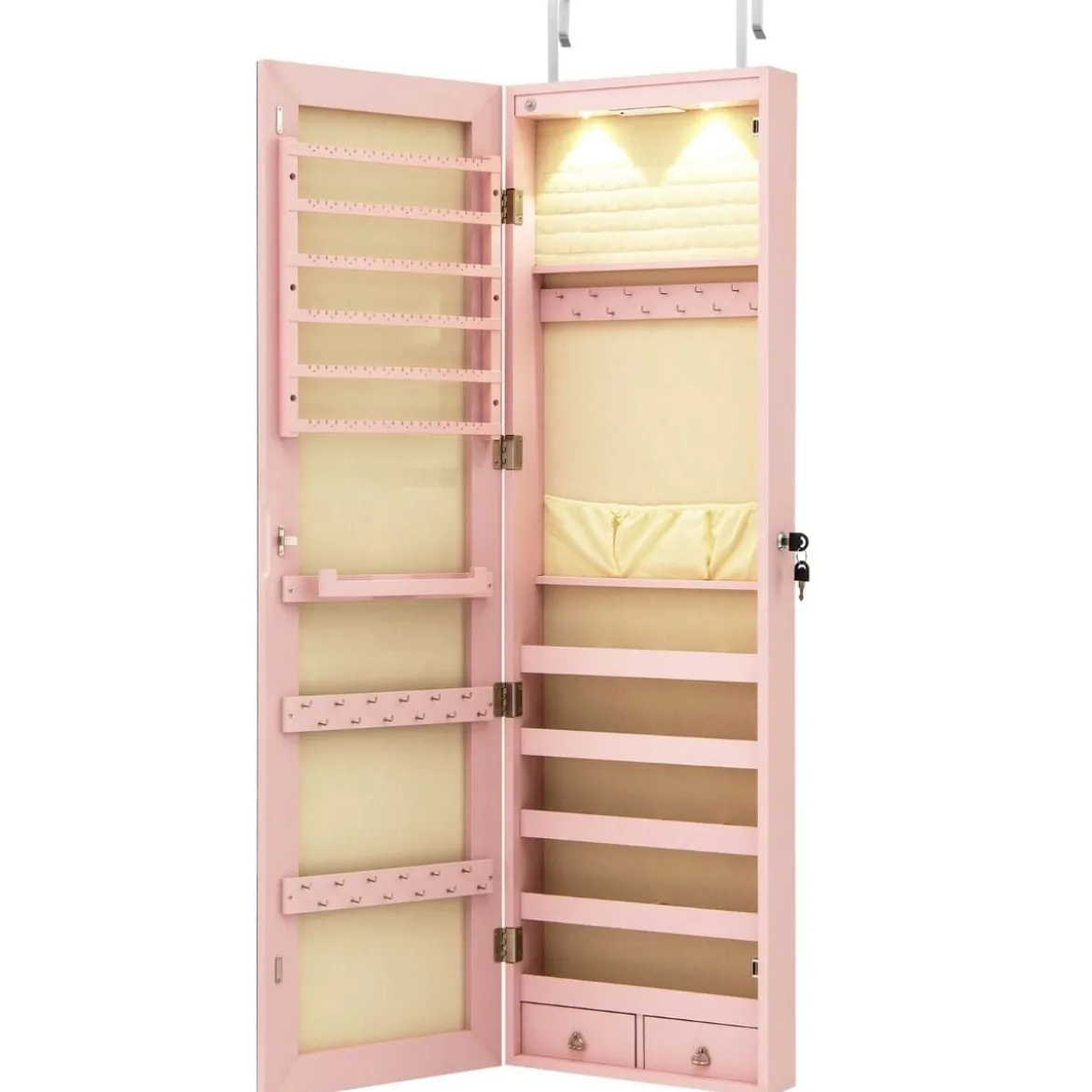 Schmuckschrank mit LED Beleuchtung Schmuckregal mit Spiegel Abschließbarer Spiegelschrank