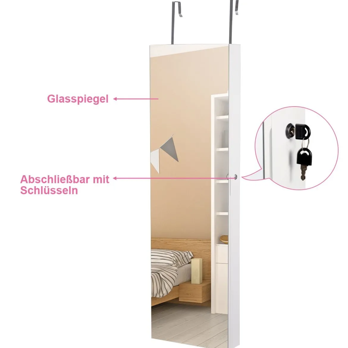 Schmuckschrank mit LED Beleuchtung Schmuckregal mit Spiegel Abschließbarer Spiegelschrank