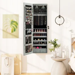 Schmuckschrank mit LED Beleuchtung Schmuckregal mit Spiegel Abschließbarer Spiegelschrank