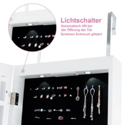 Schmuckschrank mit LED Beleuchtung Schmuckregal mit Spiegel Abschließbarer Spiegelschrank