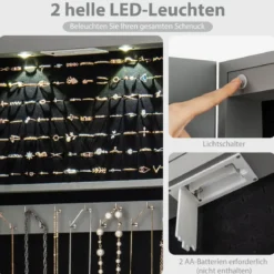Schmuckschrank mit LED Beleuchtung Schmuckregal mit Spiegel Abschließbarer Spiegelschrank