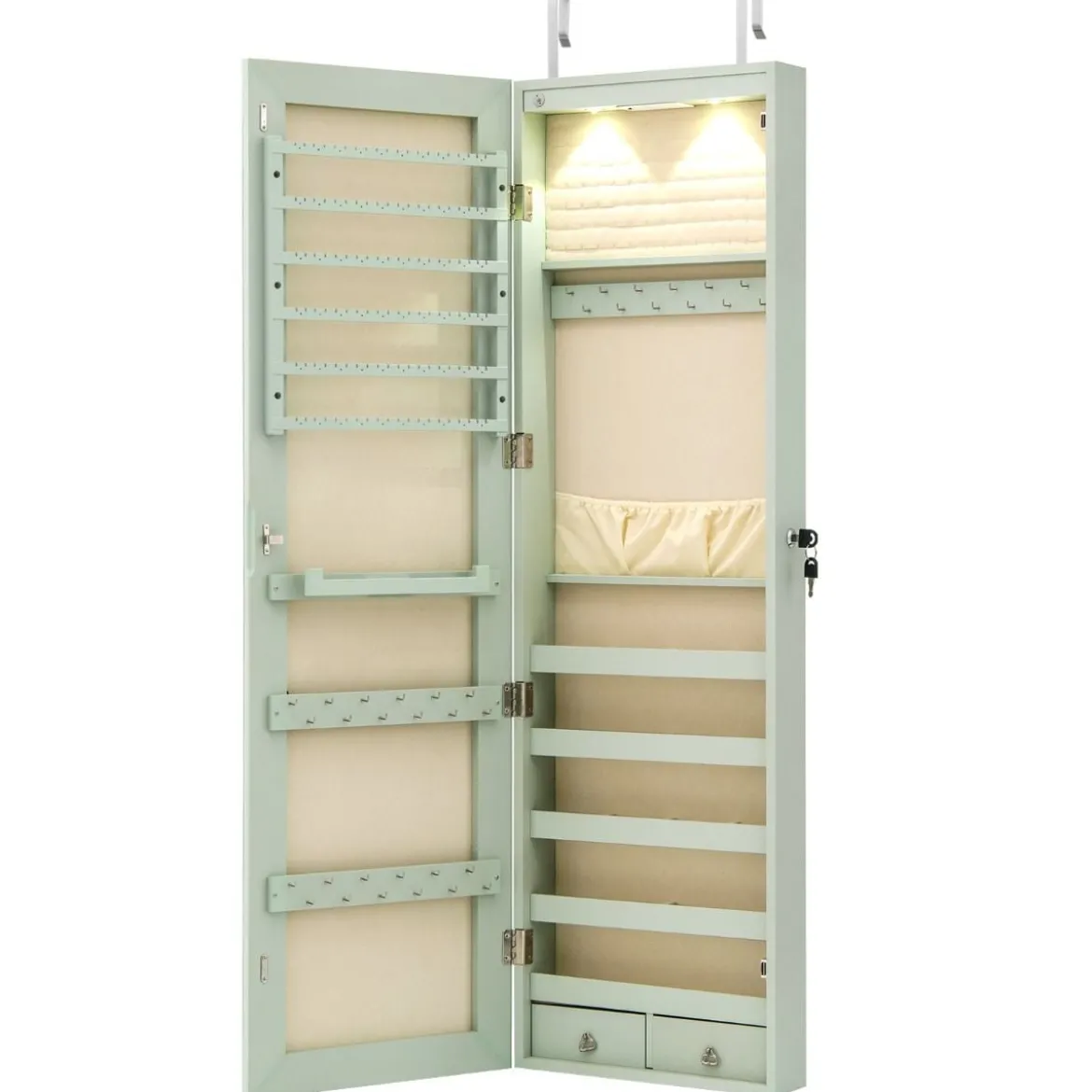 Schmuckschrank mit LED Beleuchtung Schmuckregal mit Spiegel Abschließbarer Spiegelschrank