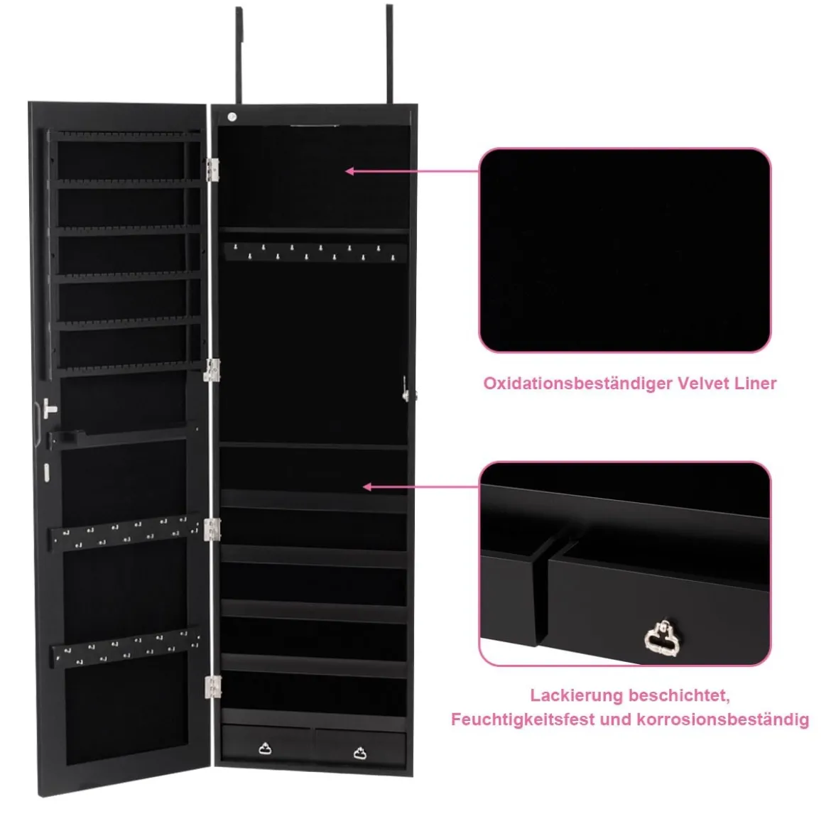 Schmuckschrank mit LED Beleuchtung Schmuckregal mit Spiegel Abschließbarer Spiegelschrank