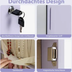 Schmuckschrank mit LED Beleuchtung Schmuckregal mit Spiegel Abschließbarer Spiegelschrank