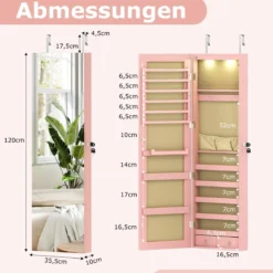 Schmuckschrank mit LED Beleuchtung Schmuckregal mit Spiegel Abschließbarer Spiegelschrank