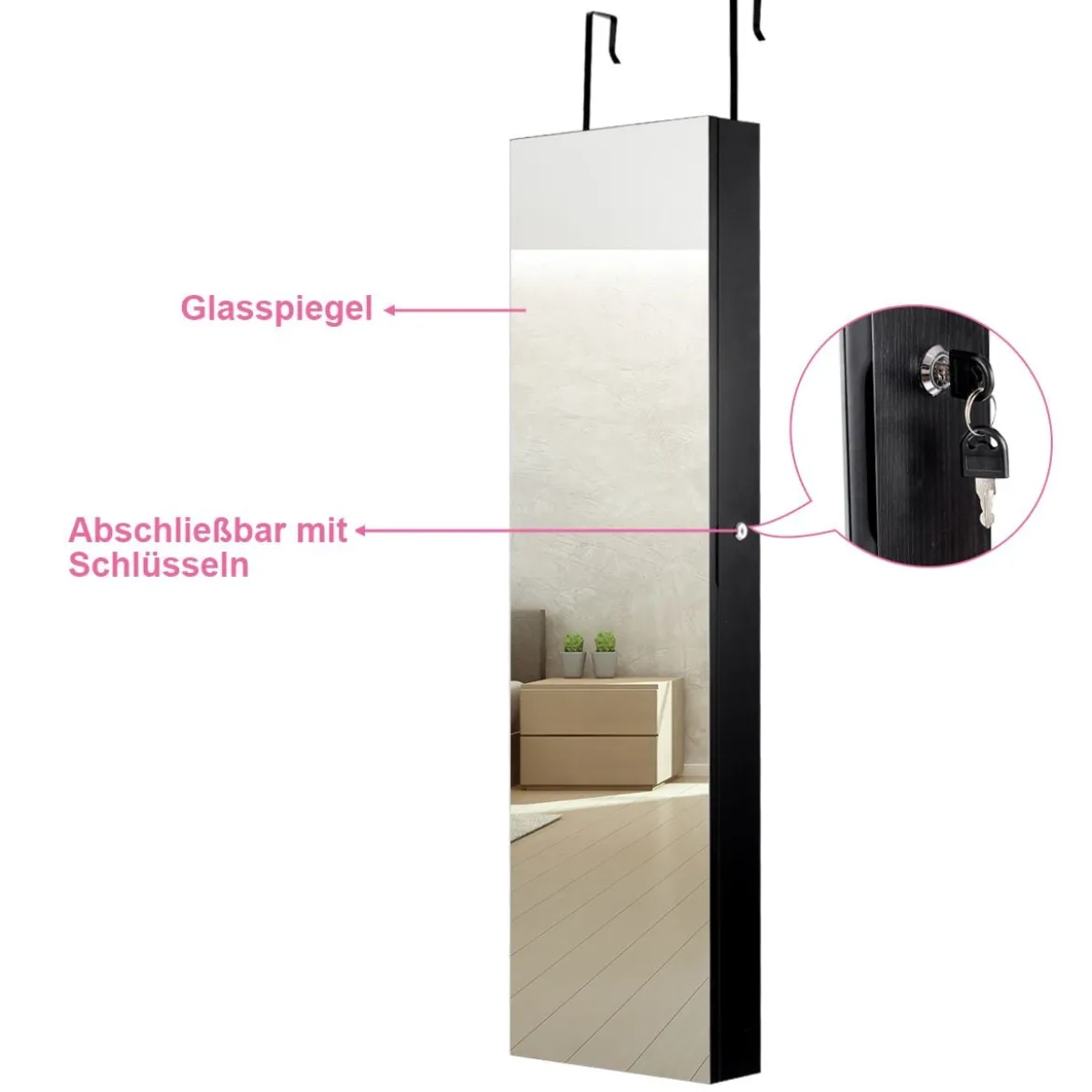 Schmuckschrank mit LED Beleuchtung Schmuckregal mit Spiegel Abschließbarer Spiegelschrank