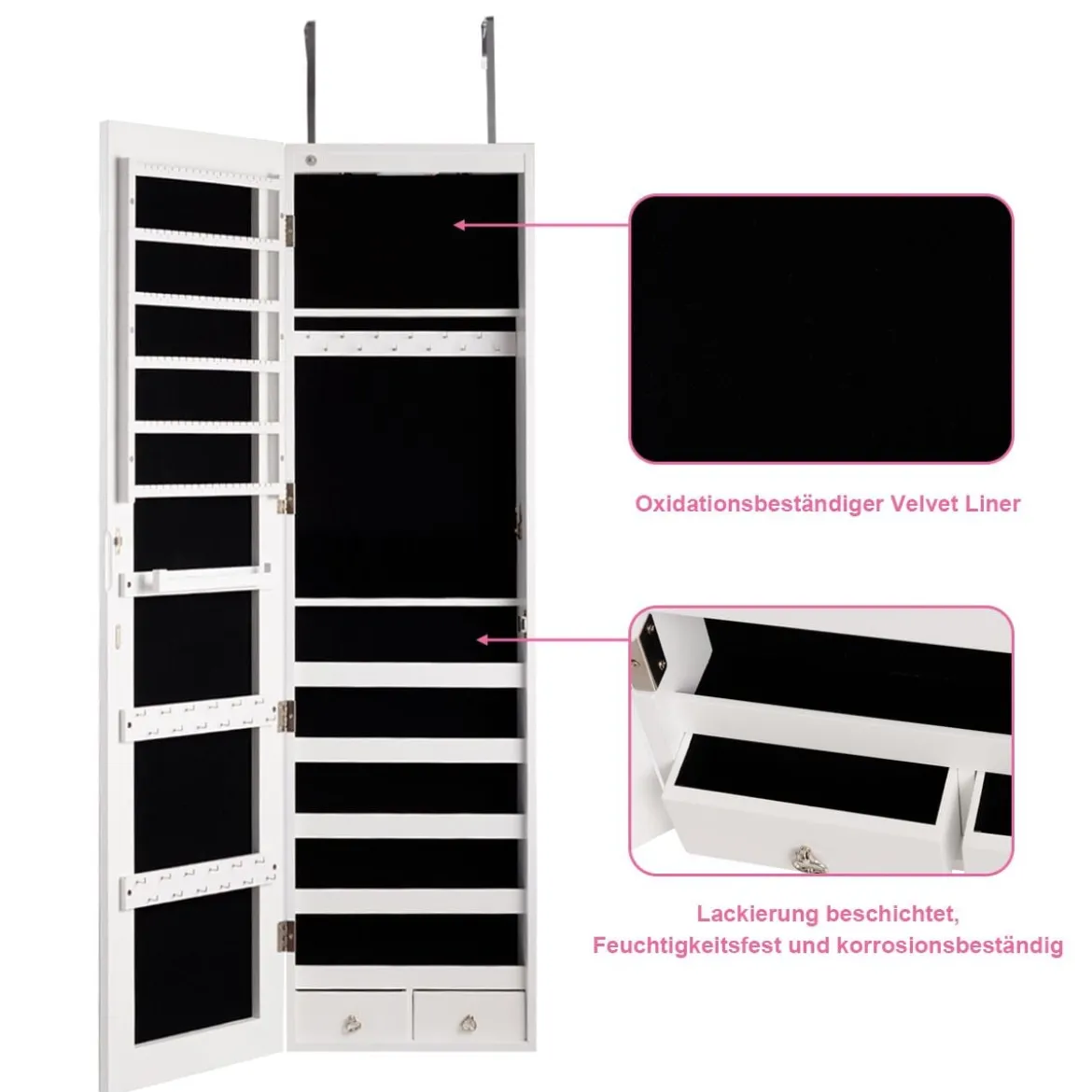 Schmuckschrank mit LED Beleuchtung Schmuckregal mit Spiegel Abschließbarer Spiegelschrank