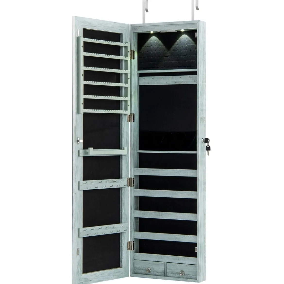 Schmuckschrank mit LED Beleuchtung Schmuckregal mit Spiegel Abschließbarer Spiegelschrank