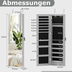 Schmuckschrank mit LED Beleuchtung Schmuckregal mit Spiegel Abschließbarer Spiegelschrank