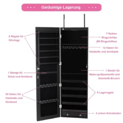 Schmuckschrank mit LED Beleuchtung Schmuckregal mit Spiegel Abschließbarer Spiegelschrank