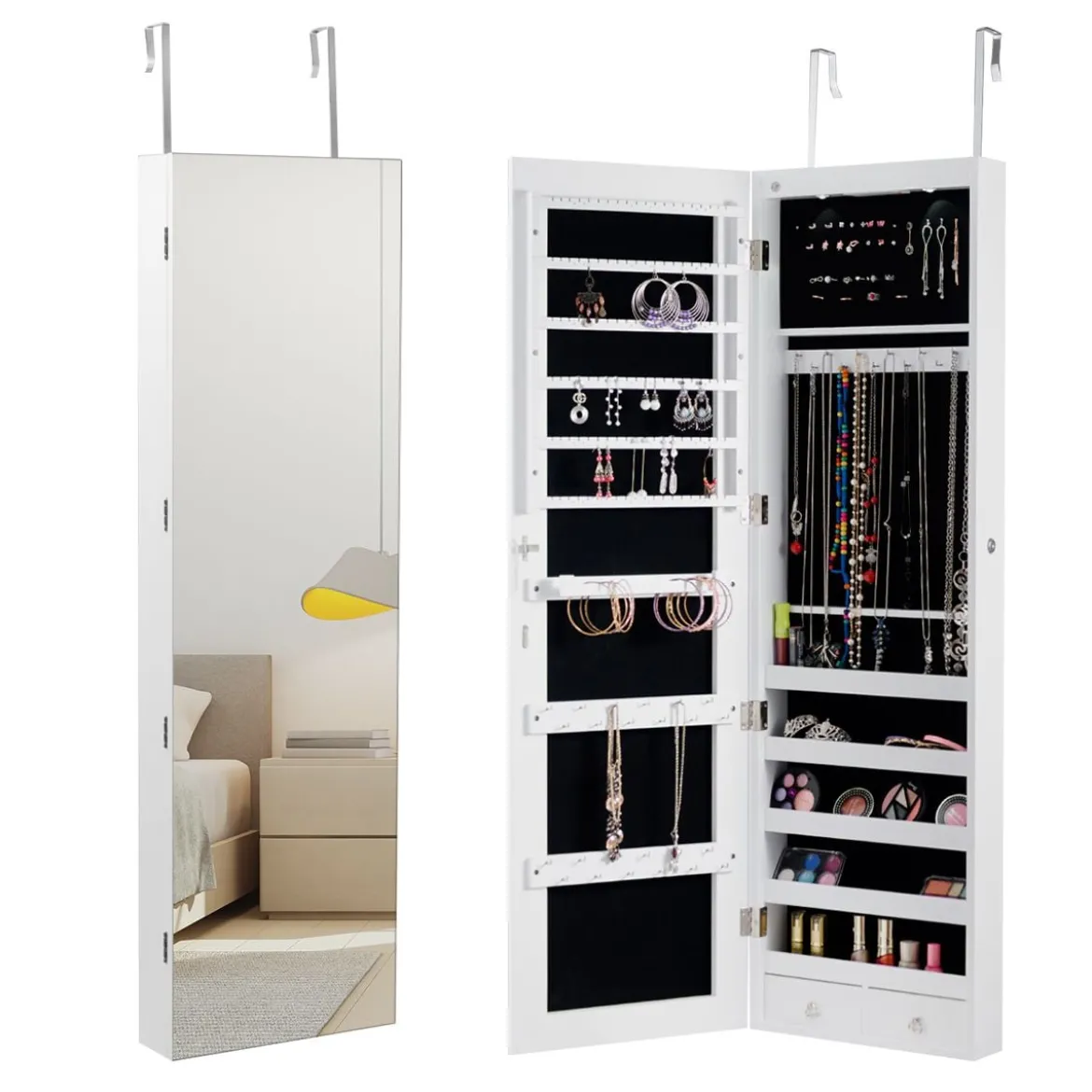 Schmuckschrank mit LED Beleuchtung Schmuckregal mit Spiegel Abschließbarer Spiegelschrank