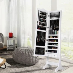 Schmuckschrank mit 14 LED Leuchten & Ganzkörperspiegel Schmuckregal Spiegelschrank