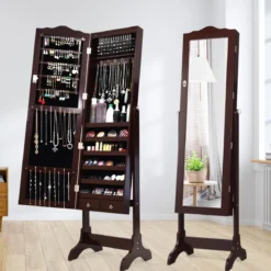 Schmuckschrank mit 14 LED Leuchten & Ganzkörperspiegel Schmuckregal Spiegelschrank