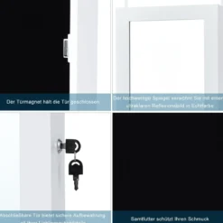 Schmuckschrank mit 15 LED Leuchten & Ganzkörperspiegel & Tür- / Wandmontage Weiß