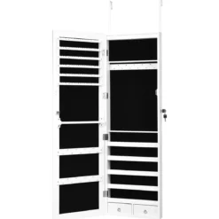 Schmuckschrank mit 15 LED Schmuckregal Schmuckorganizer 37 x 8,5 x 120 cm Weiß
