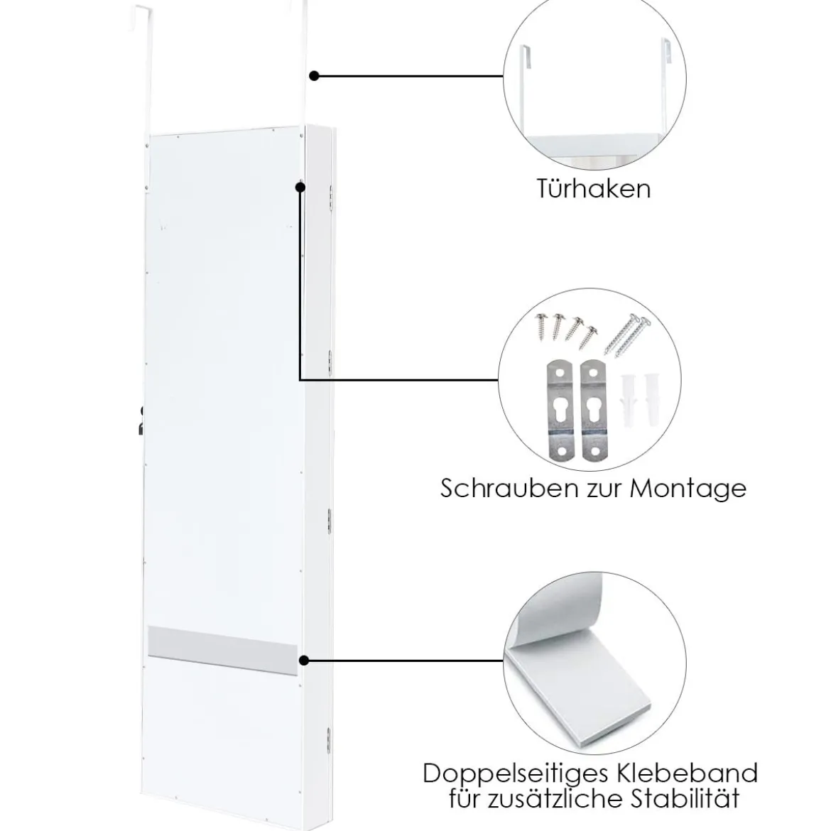Schmuckschrank mit 15 LED Schmuckregal Schmuckorganizer 37 x 8,5 x 120 cm Weiß