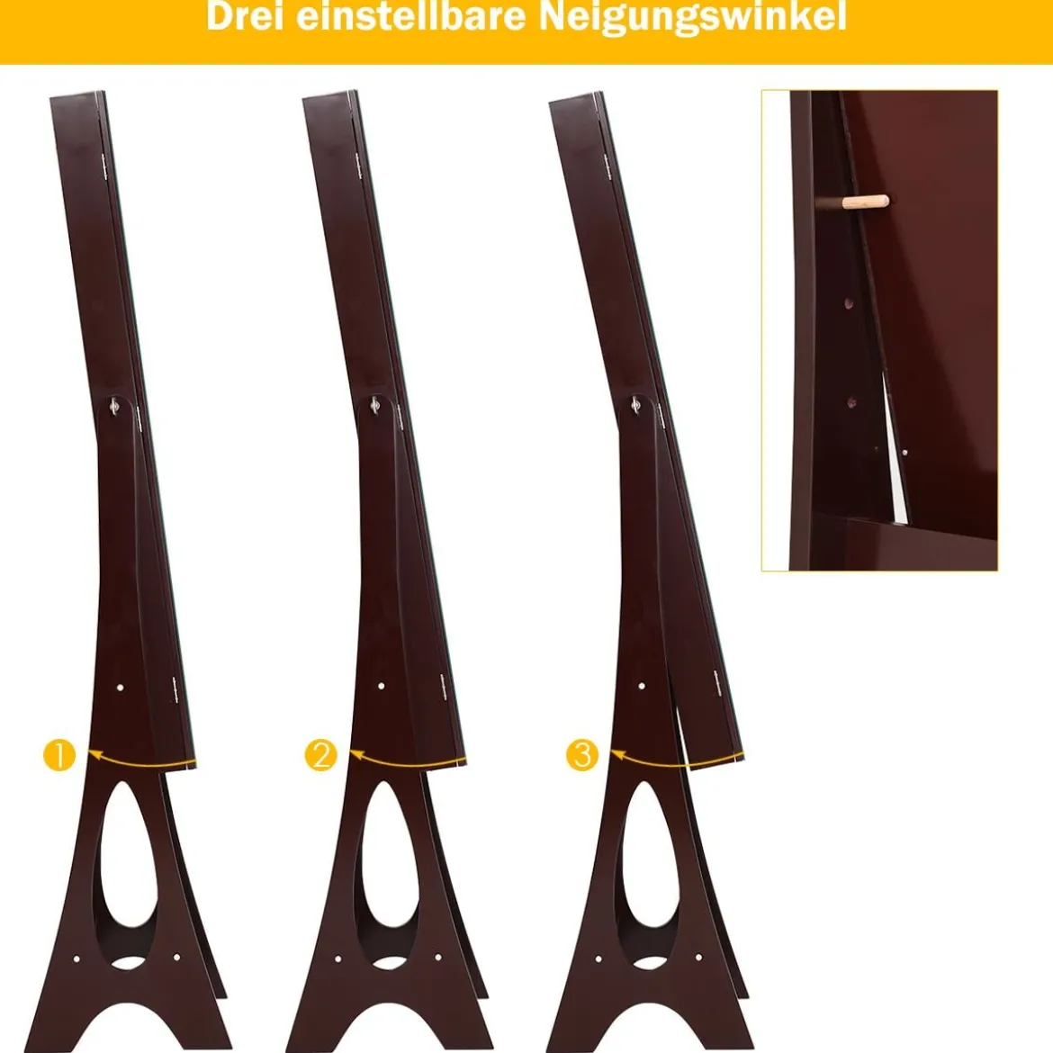 Schmuckschrank mit 12 LEDs Standspiegel 2 in 1 Ganzkörperspiegel 36 x 33,5 x 154 cm Braun
