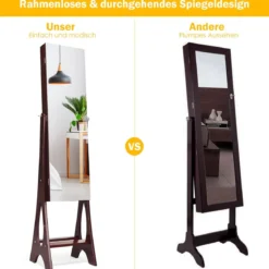 Schmuckschrank mit 12 LEDs Standspiegel 2 in 1 Ganzkörperspiegel 36 x 33,5 x 154 cm Braun