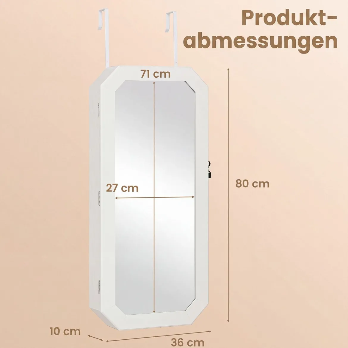 Schmuckschrank mit Spiegel Abschließbarer Hängeschrank mit Magnetische Tür 36 x 10 x 80 cm Weiß