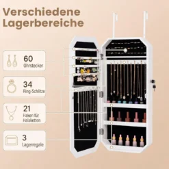 Schmuckschrank mit Spiegel Abschließbarer Hängeschrank mit Magnetische Tür 36 x 10 x 80 cm Weiß