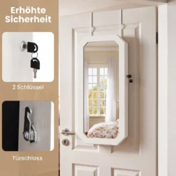 Schmuckschrank mit Spiegel Abschließbarer Hängeschrank mit Magnetische Tür 36 x 10 x 80 cm Weiß