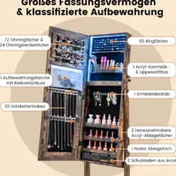 Schmuckschrank mit Spiegel & 3-farbigen LED Beleuchtung Spiegelschrank Schmuckregal
