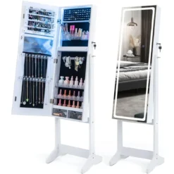 Schmuckschrank mit Spiegel & 3-farbigen LED Beleuchtung Spiegelschrank Schmuckregal