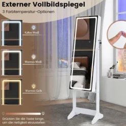 Schmuckschrank mit Spiegel & 3-farbigen LED Beleuchtung Spiegelschrank Schmuckregal