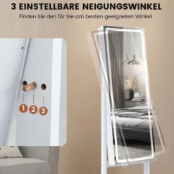 Schmuckschrank mit Spiegel & 3-farbigen LED Beleuchtung Spiegelschrank Schmuckregal