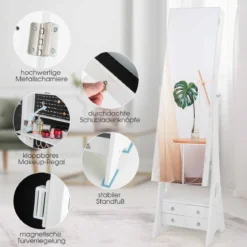 Schmuckschrank mit Spiegel mit Beleuchtung Schmuck Spiegelschrank Braun/Weiß