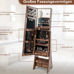 Schmuckschrank mit Spiegel mit Beleuchtung Schmuck Spiegelschrank mit Schubladen Braun