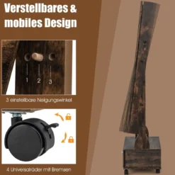 Schmuckschrank mit 3 Spiegeln & Schublade & Rollen & Leuchten Schmuckspiegel Rustikales Braun