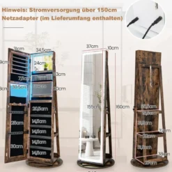 Schmuckschrank mit Spiegel Schmuck Spiegelschrank mit verstellbaren LED-Leuchten 54,5 x 54,5 x 160 cm Vintage
