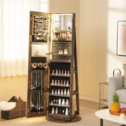 Schmuckschrank mit Spiegel Schmuck Spiegelschrank mit verstellbaren LED-Leuchten 54,5 x 54,5 x 160 cm Vintage
