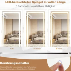 Schmuckschrank mit Spiegel Schmuck Spiegelschrank mit verstellbaren LED-Leuchten 54,5 x 54,5 x 160 cm Vintage