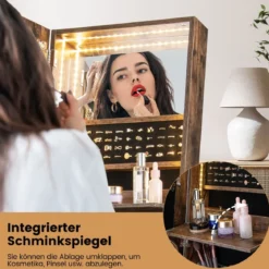 Schmuckschrank mit Spiegel Spiegelschrank abschließbar mit 3 farbigen LED Beleuchten 41 x 35 x 166 cm Braun