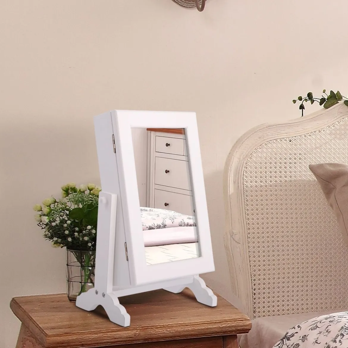 Schmuckschrank Schmuckregal Standspiegel mit Spiegel 23 x 14 x 34,5 cm