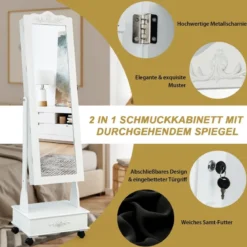 Schmuckschrank Spiegelschrank mit Ganzkörperspiegel & Schubladen & LED Weiß