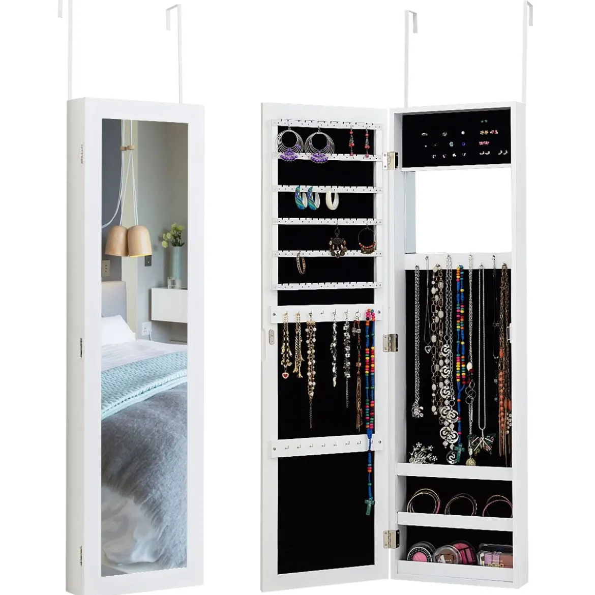 Schmuckschrank Spiegelschrank Wandspiegel Weiß 31,5 x 8,7 x 110 cm