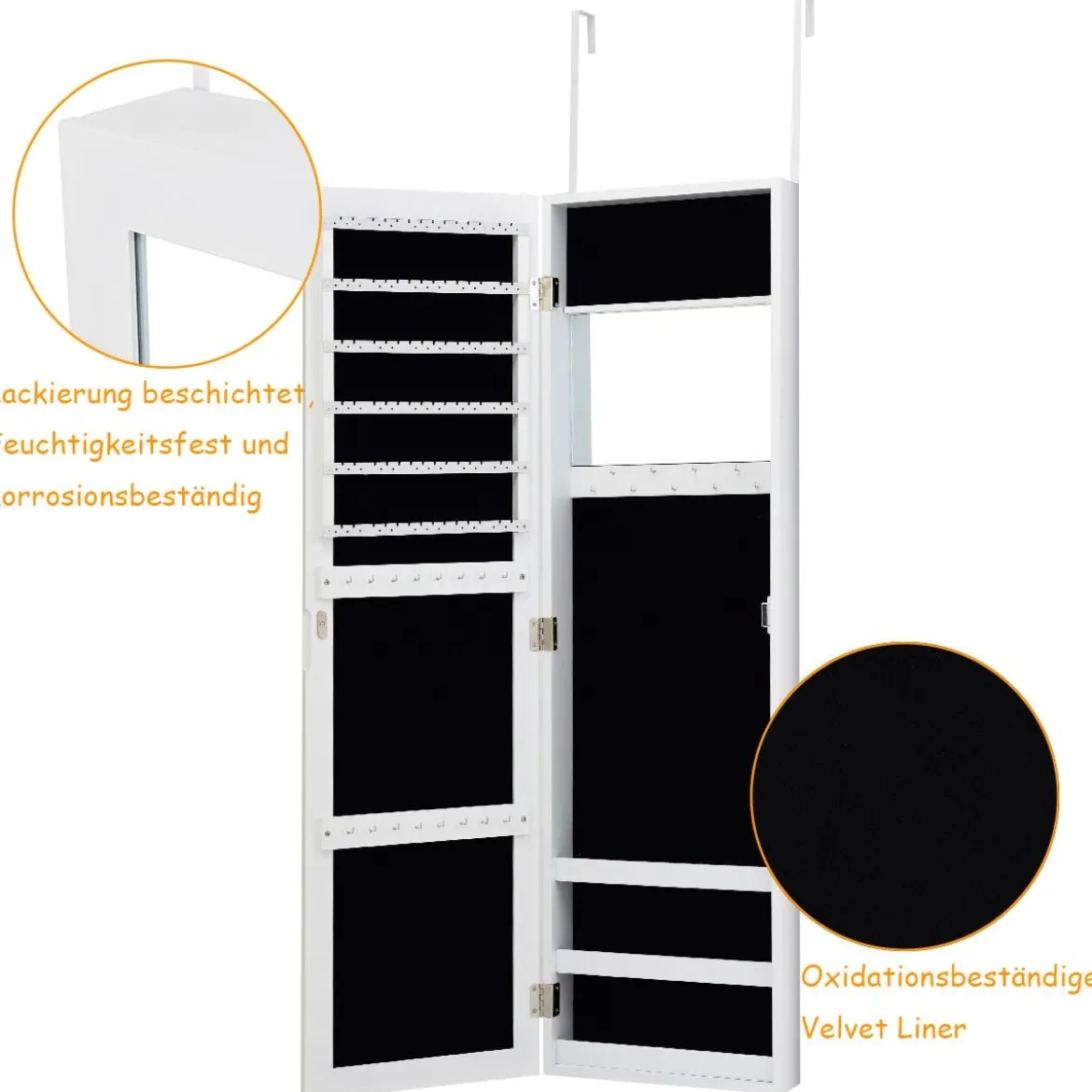 Schmuckschrank Spiegelschrank Wandspiegel Weiß 31,5 x 8,7 x 110 cm